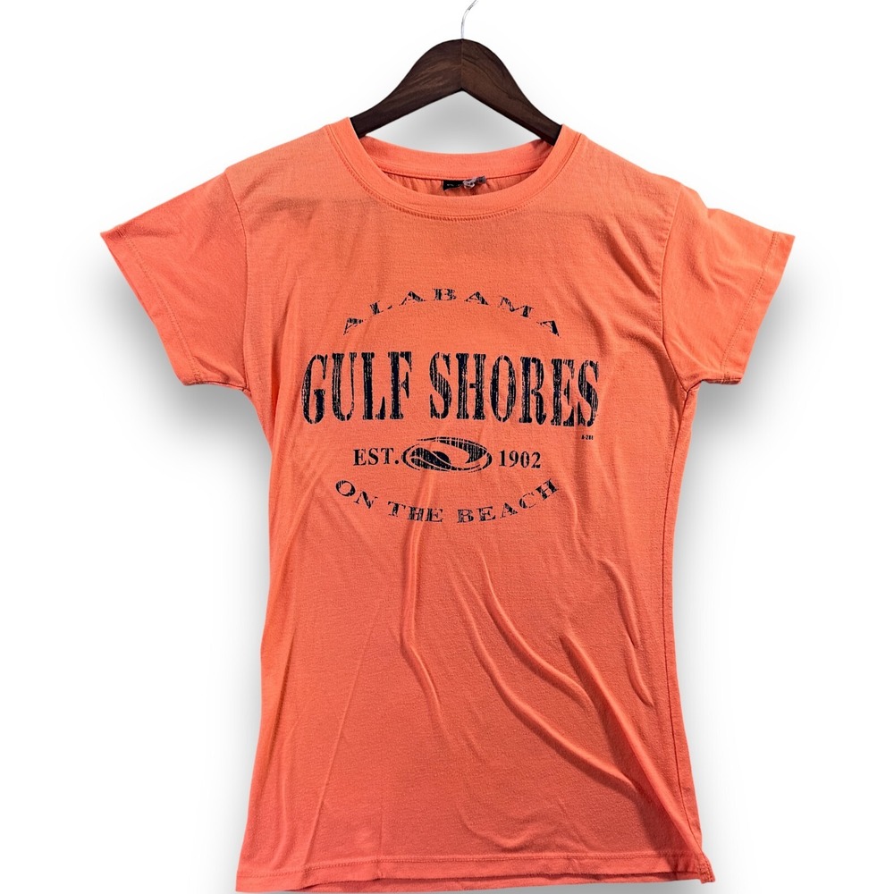 Popular Sports Gulf Shores T-Shirt XL Orange Crew Neck Short Sleeve Graphic